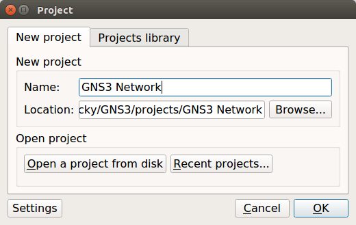 GNS3 New Project